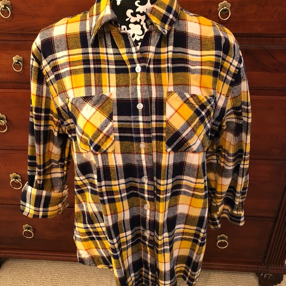 Ladies Blue and Yellow Plaid Flannel Shirt - Picture 3 of 7